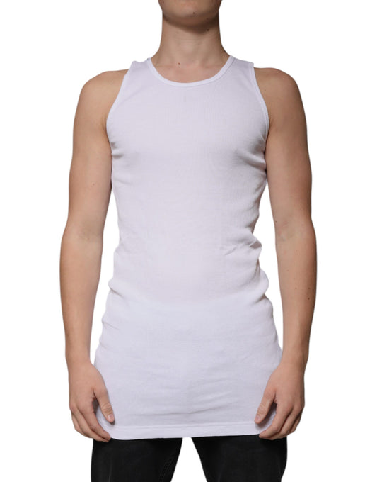 Dolce &amp; Gabbana White Cotton Sleeveless Round Neck Tank T-shirt