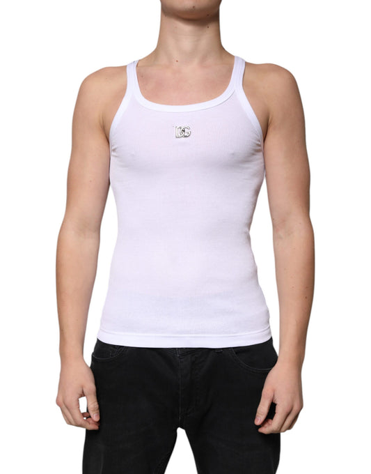 Dolce &amp; Gabbana White Cotton DG Sleeveless Round Neck T-shirt