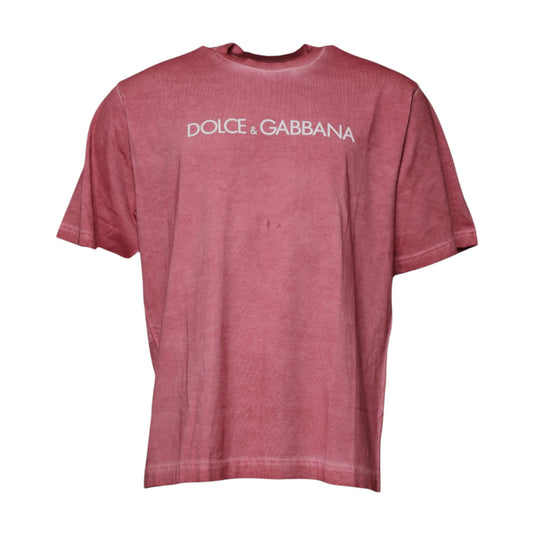 Dolce &amp; Gabbana Pink Logo Print Cotton Crew Neck T-shirt