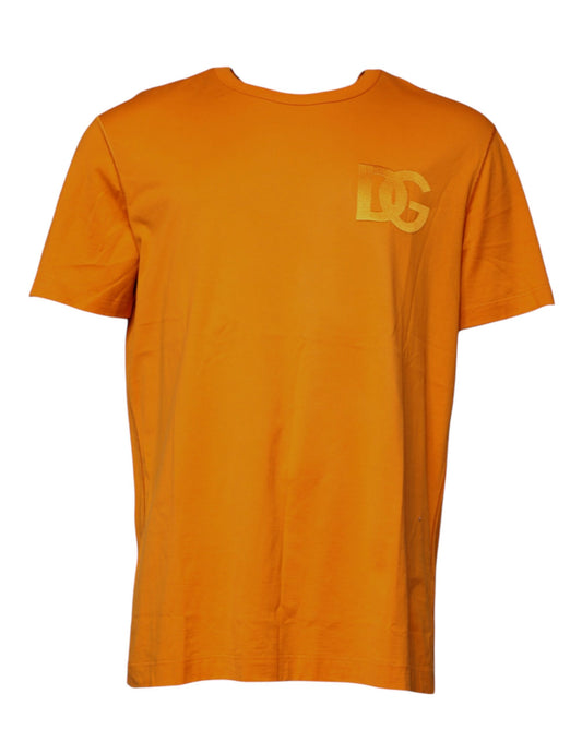 Dolce &amp; Gabbana Orange Logo Cotton Crew Neck T-shirt