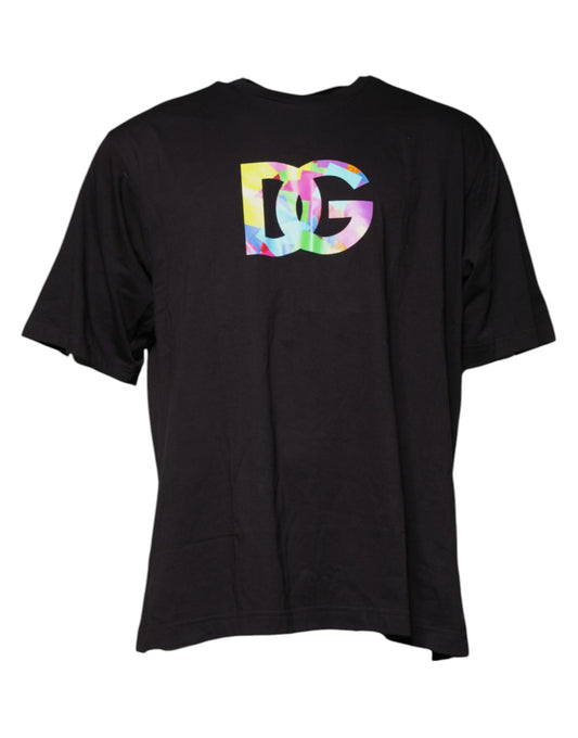 Dolce &amp; Gabbana Black Logo Print Cotton Crew Neck T-shirt