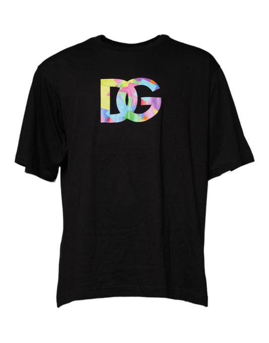 Dolce &amp; Gabbana Black Logo Print Cotton Crew Neck T-shirt