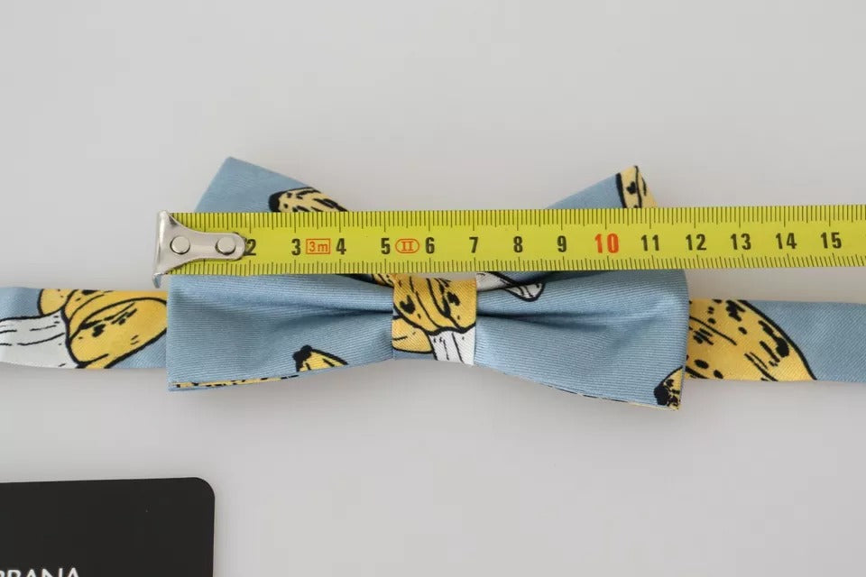 Dolce &amp; Gabbana Light Blue Banana Print Silk Men Neck Bow Tie