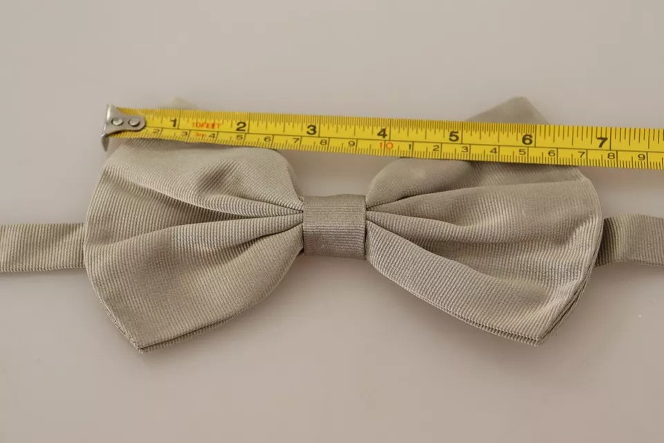 Dolce &amp; Gabbana Silver Gray Silk Adjustable Neck Bow Tie