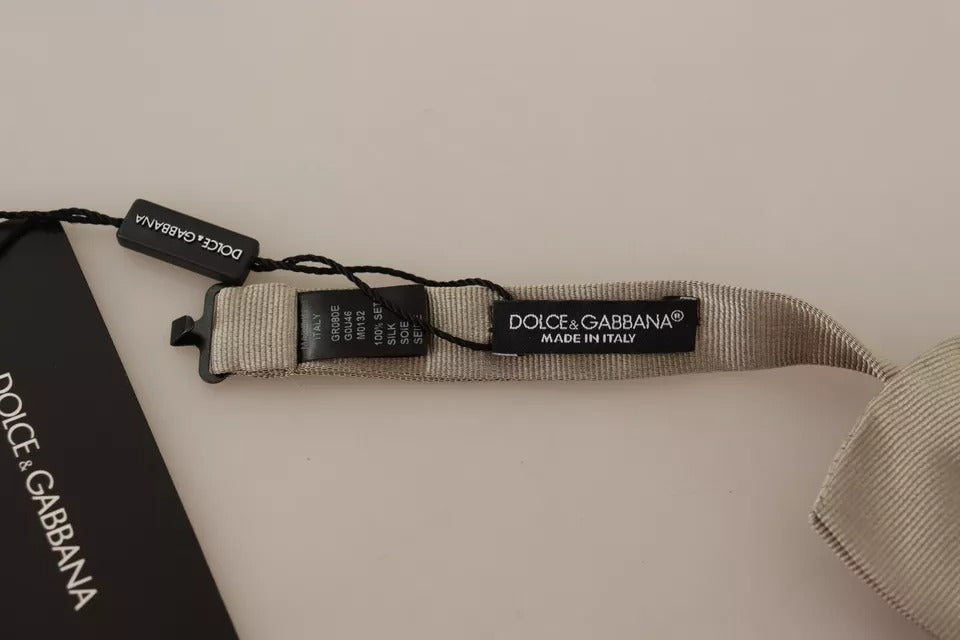 Dolce &amp; Gabbana Silver Gray Silk Adjustable Neck Bow Tie