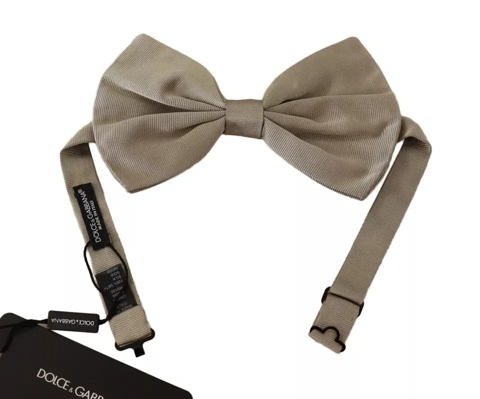 Dolce &amp; Gabbana Silver Gray Silk Adjustable Neck Bow Tie