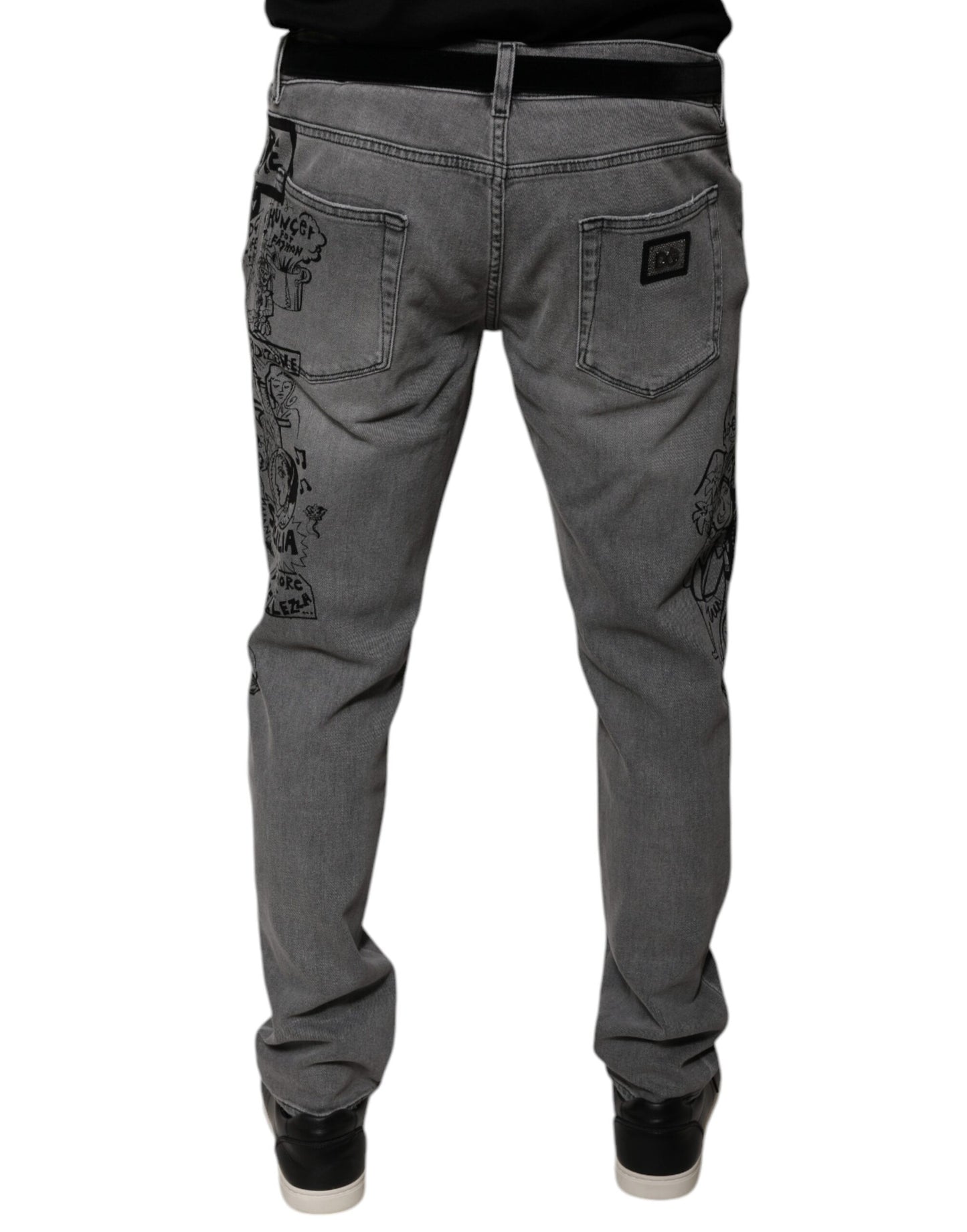 Dolce &amp; Gabbana – Graue Skinny-Jeans aus Baumwolle mit Grafikdruck