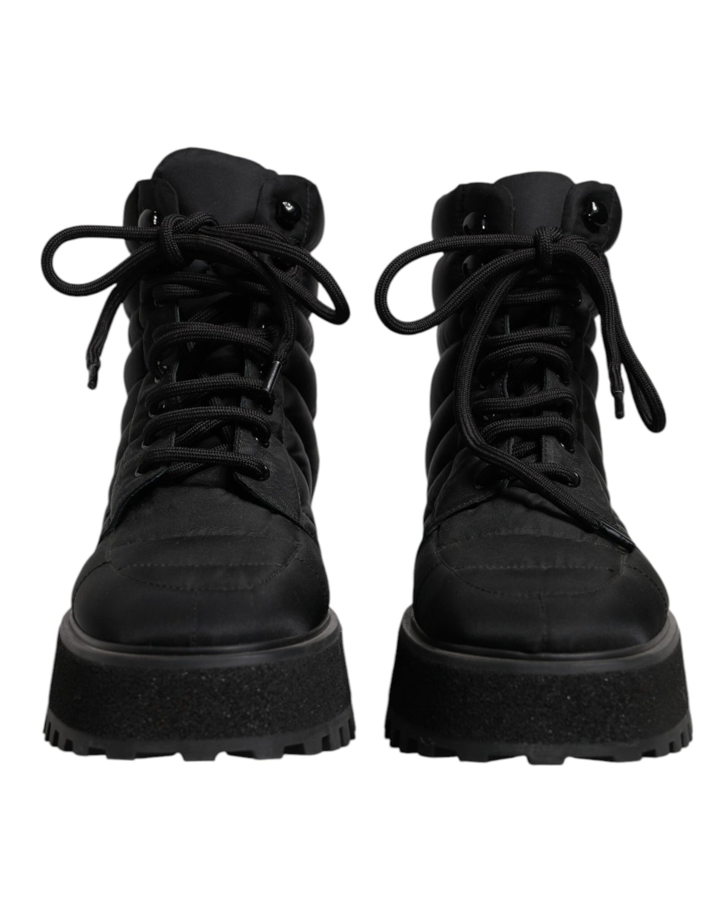 Dolce &amp; Gabbana – Schwarze, gepolsterte Schnürstiefel mit halbhohem Schaft