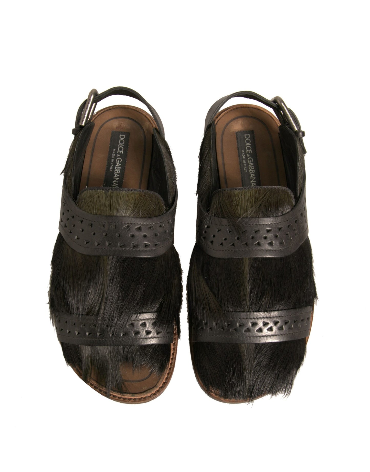 Dolce &amp; Gabbana Grüne Gazelle Haarleder Flats Sandalen Schuhe