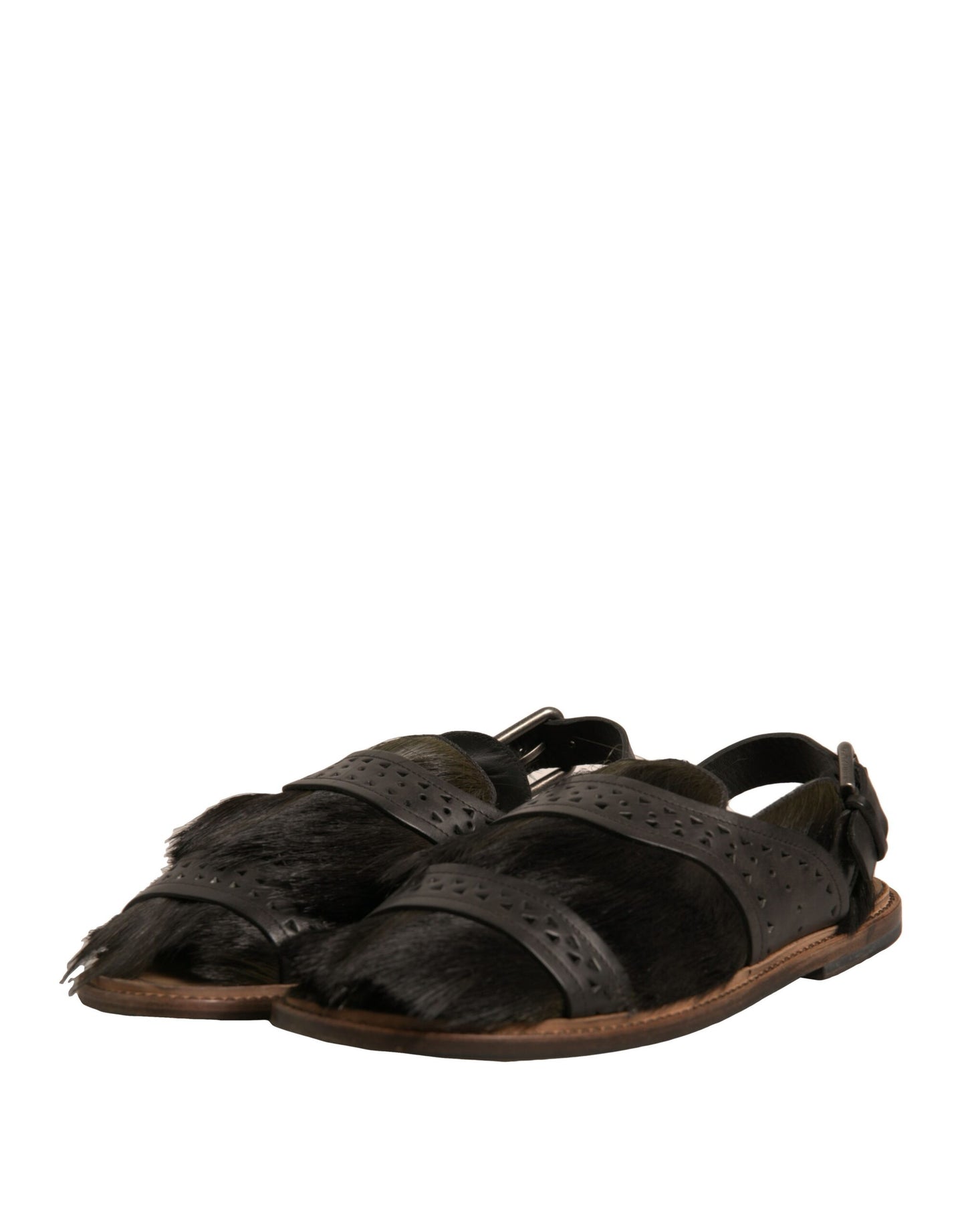 Dolce &amp; Gabbana Grüne Gazelle Haarleder Flats Sandalen Schuhe