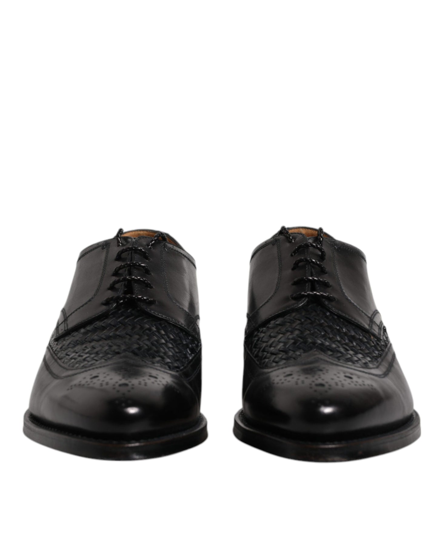 Dolce &amp; Gabbana – Derby-Schuhe aus schwarzem Leder mit Flügelkappe und Schnürung für formelle Anlässe