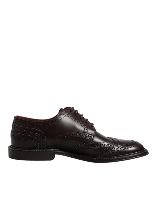 Dolce &amp; Gabbana – Braune Derby-Schuhe aus Leder mit Flügelkappe und Schnürung für formelle Anlässe