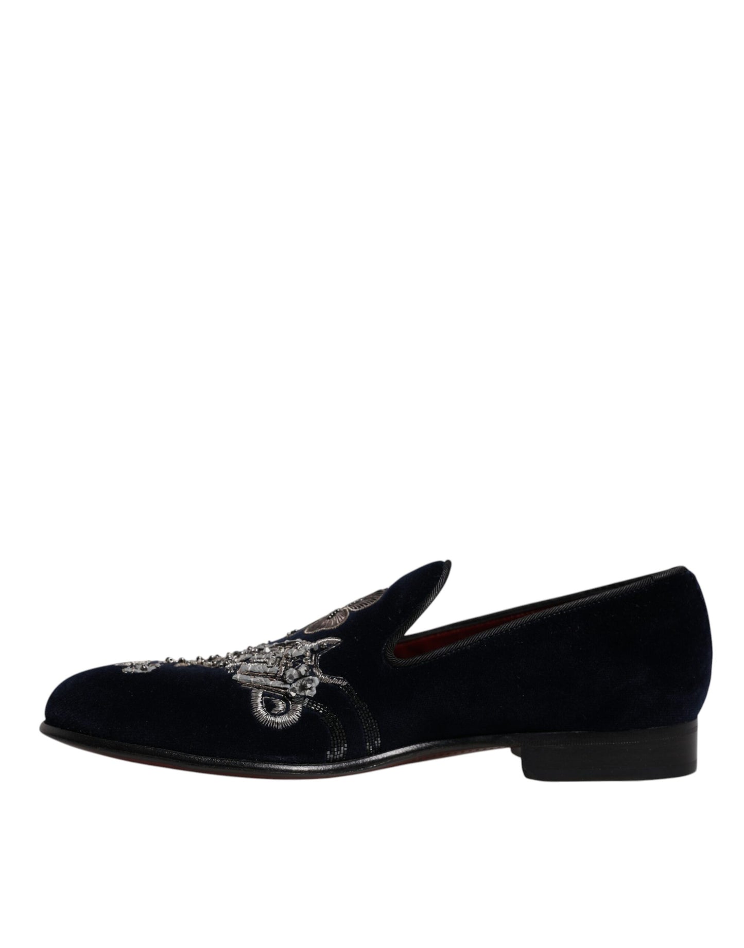 Dolce &amp; Gabbana – Loafer aus schwarzem Samt mit Blumenmuster und Pistolenmotiv