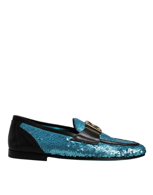 Dolce &amp; Gabbana – Blaue Loafer mit Pailletten, formelle Abendschuhe