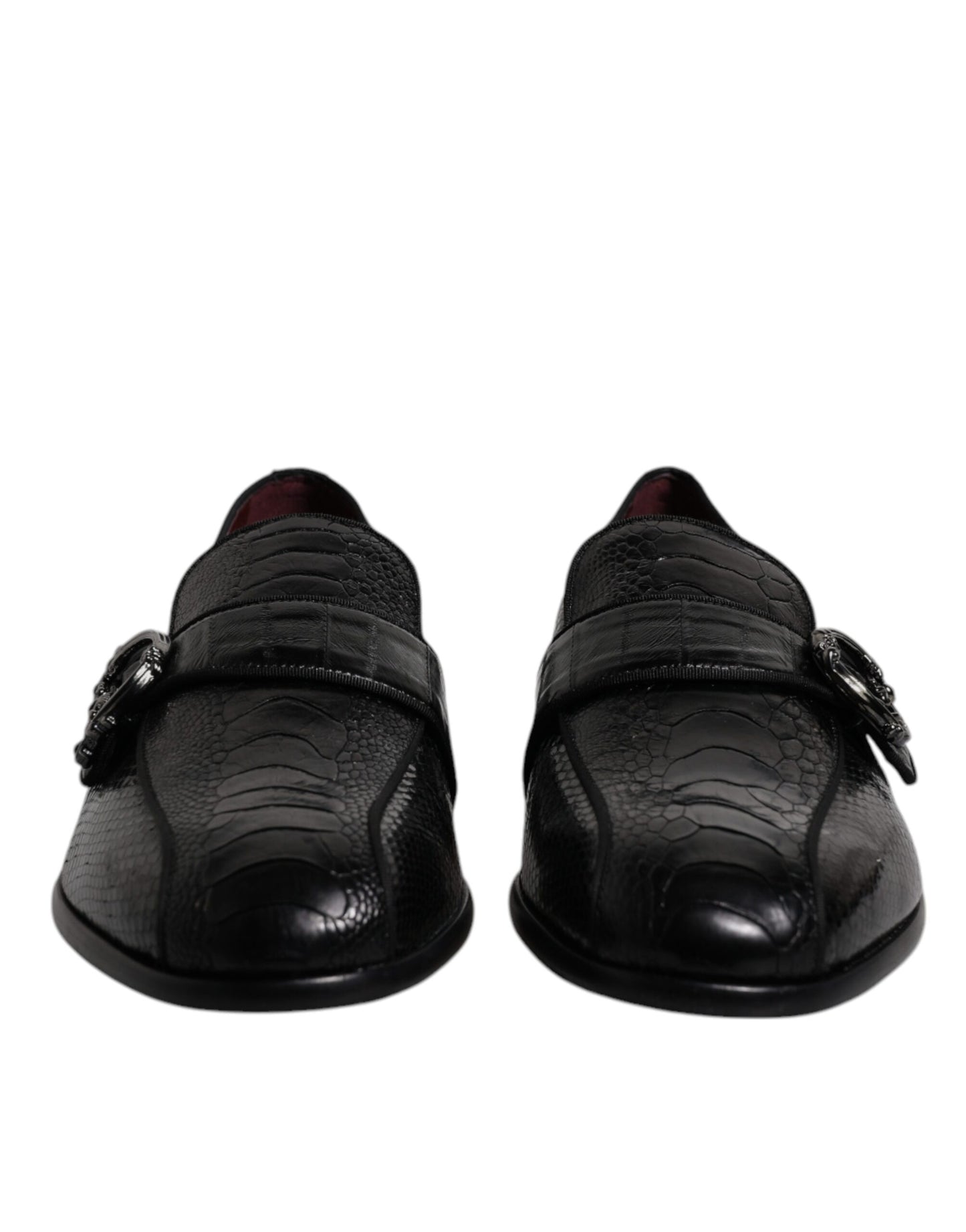 Dolce &amp; Gabbana – Loafer aus exotischem Leder mit DG-Logo, schwarze Abendschuhe