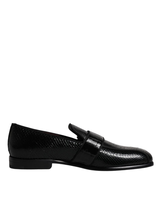 Dolce &amp; Gabbana – Loafer aus exotischem Leder mit DG-Logo, schwarze Abendschuhe