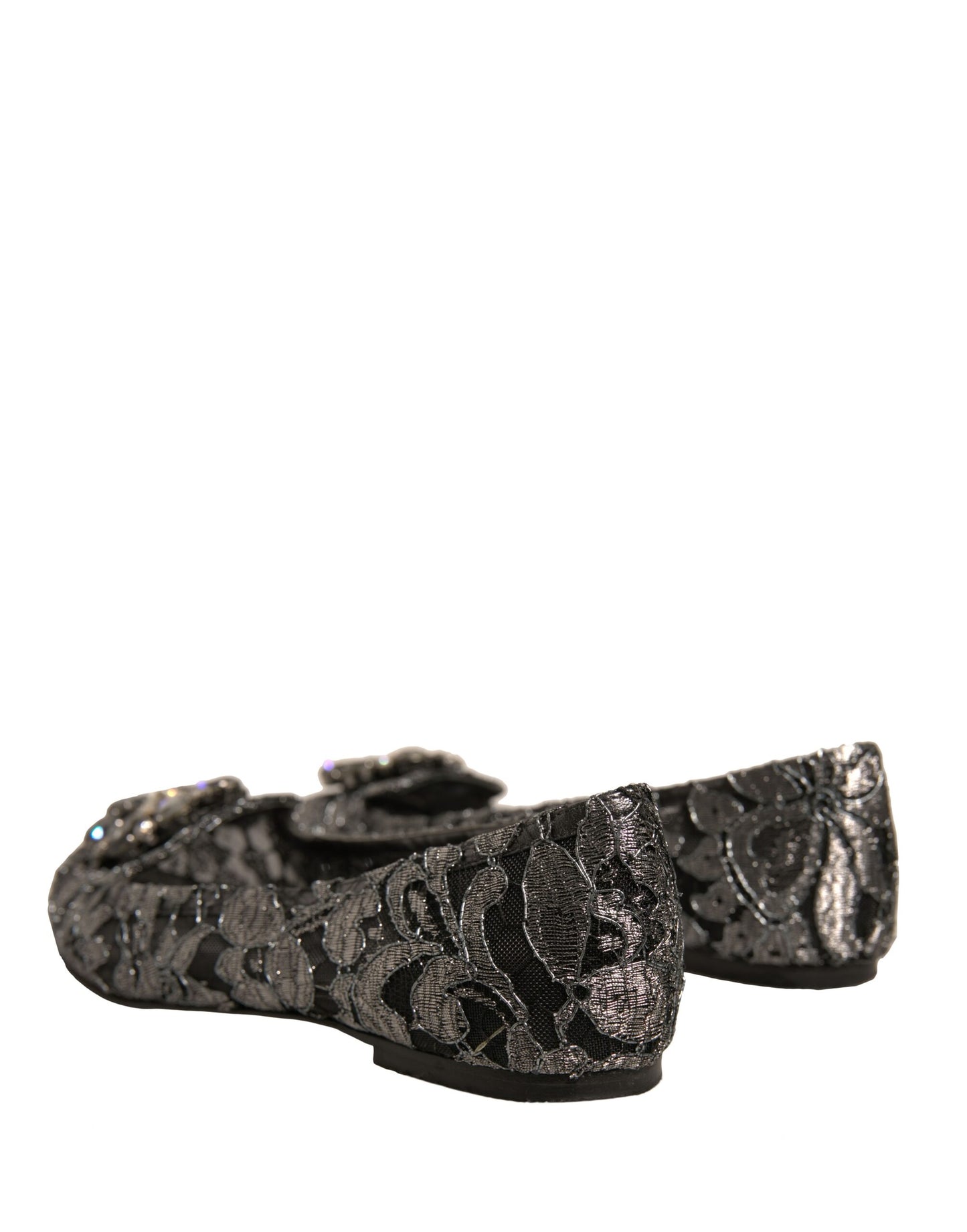 Dolce &amp; Gabbana – Silberne Ballerinas mit Kristallen und Spitze