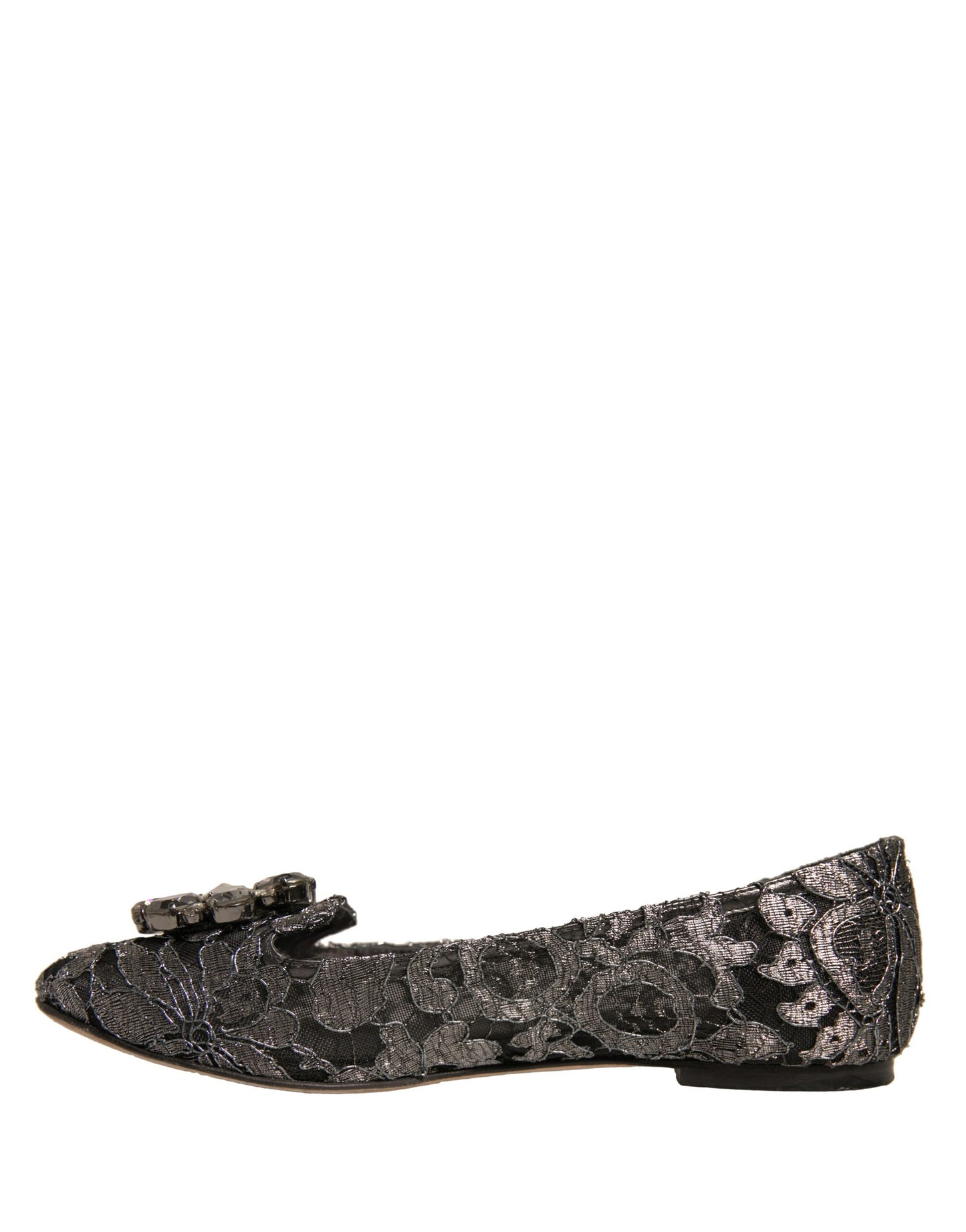 Dolce &amp; Gabbana – Silberne Ballerinas mit Kristallen und Spitze