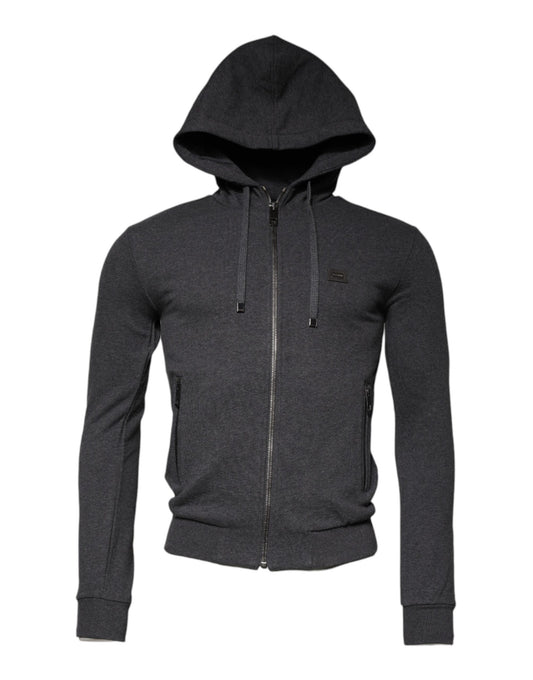Dolce &amp; Gabbana Graues Logo-Kapuzenpullover mit durchgehendem Reißverschluss