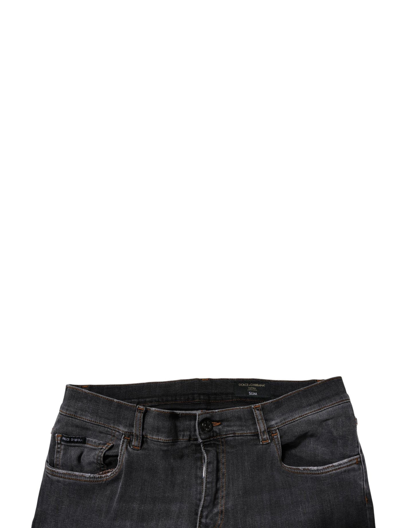 Dolce &amp; Gabbana Dunkelgraue Slim Fit-Jeans aus gewaschener Baumwolle