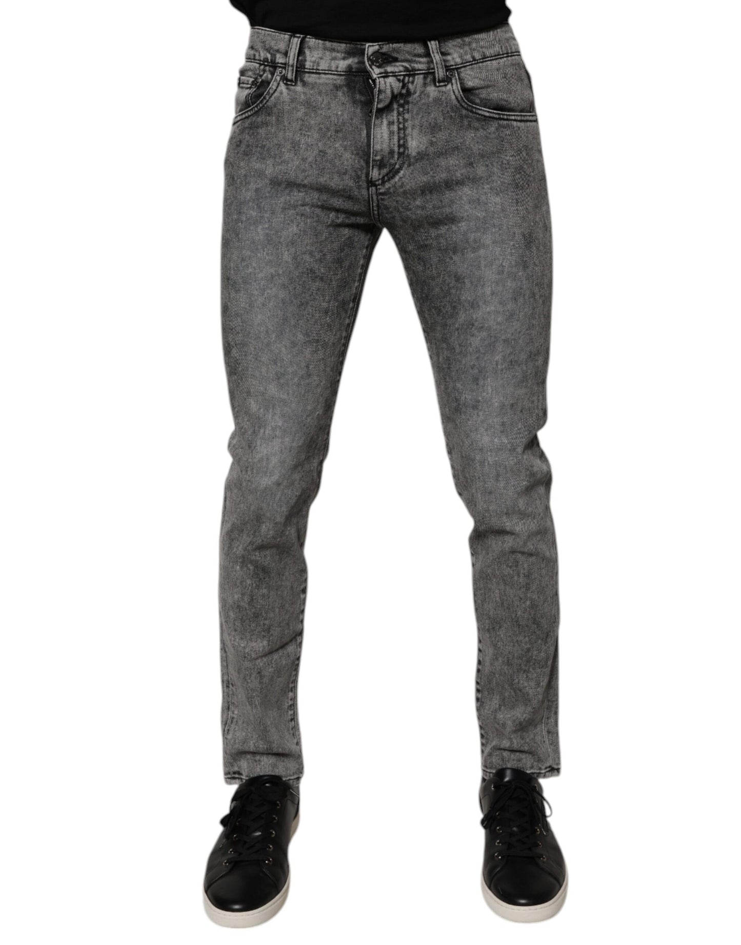 Dolce &amp; Gabbana Dunkelgraue Slim Fit-Jeans aus gewaschener Baumwolle