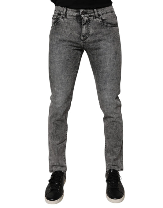 Dolce &amp; Gabbana Dunkelgraue Slim Fit-Jeans aus gewaschener Baumwolle