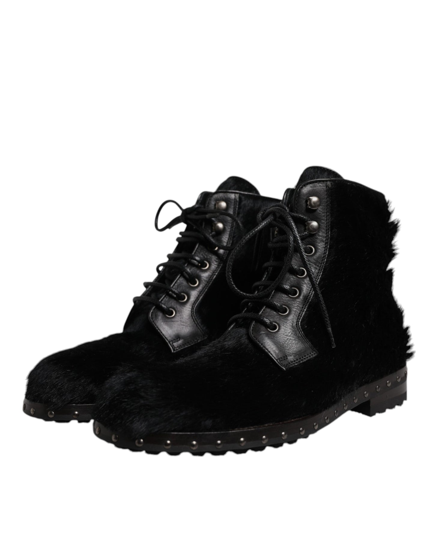Dolce &amp; Gabbana – Schwarze, wadenlange Stiefel aus Leder im Pony-Stil