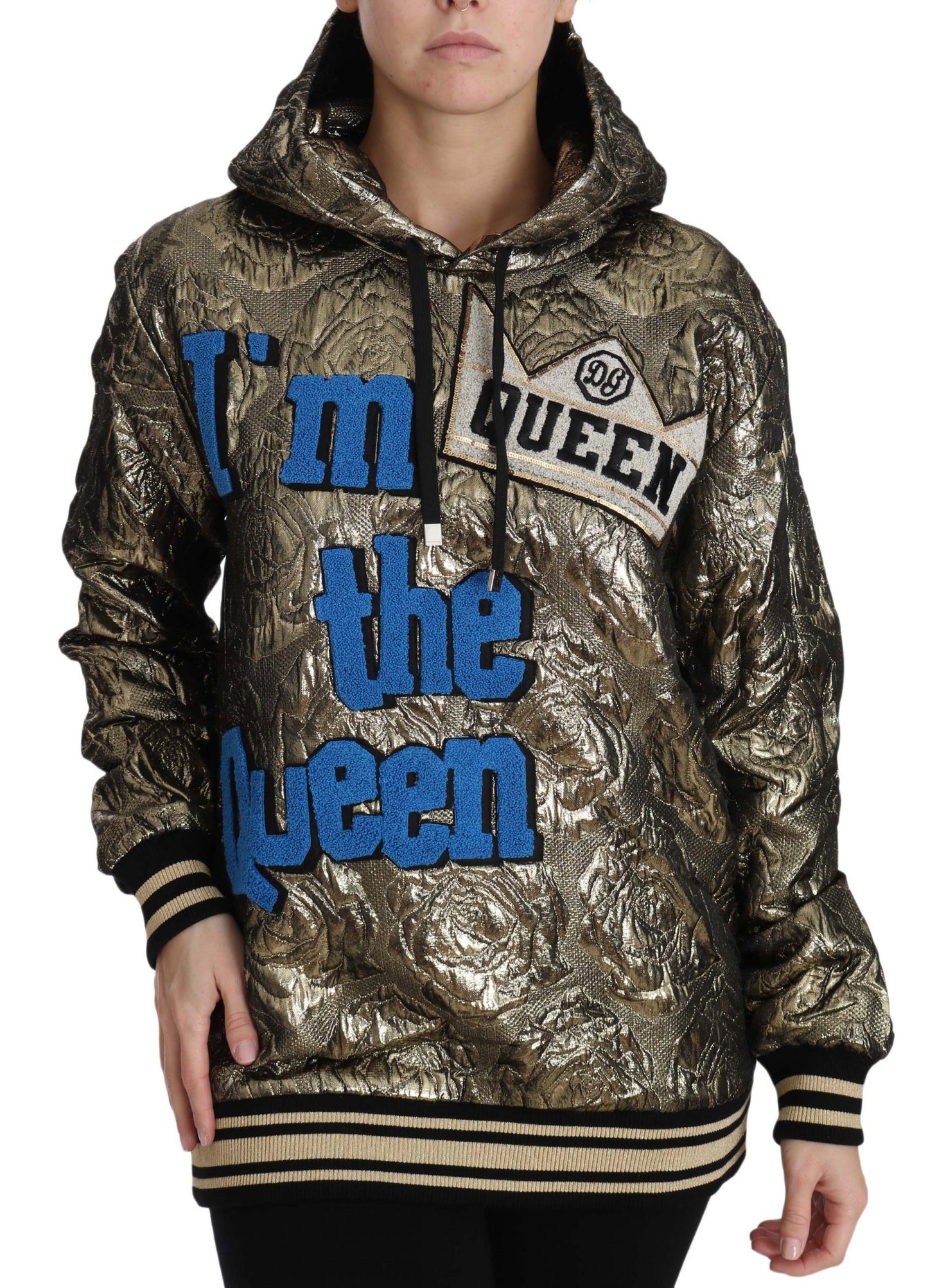 Dolce &amp; Gabbana Im The Queen Jacquard Gold Sweatshirt Hoodie