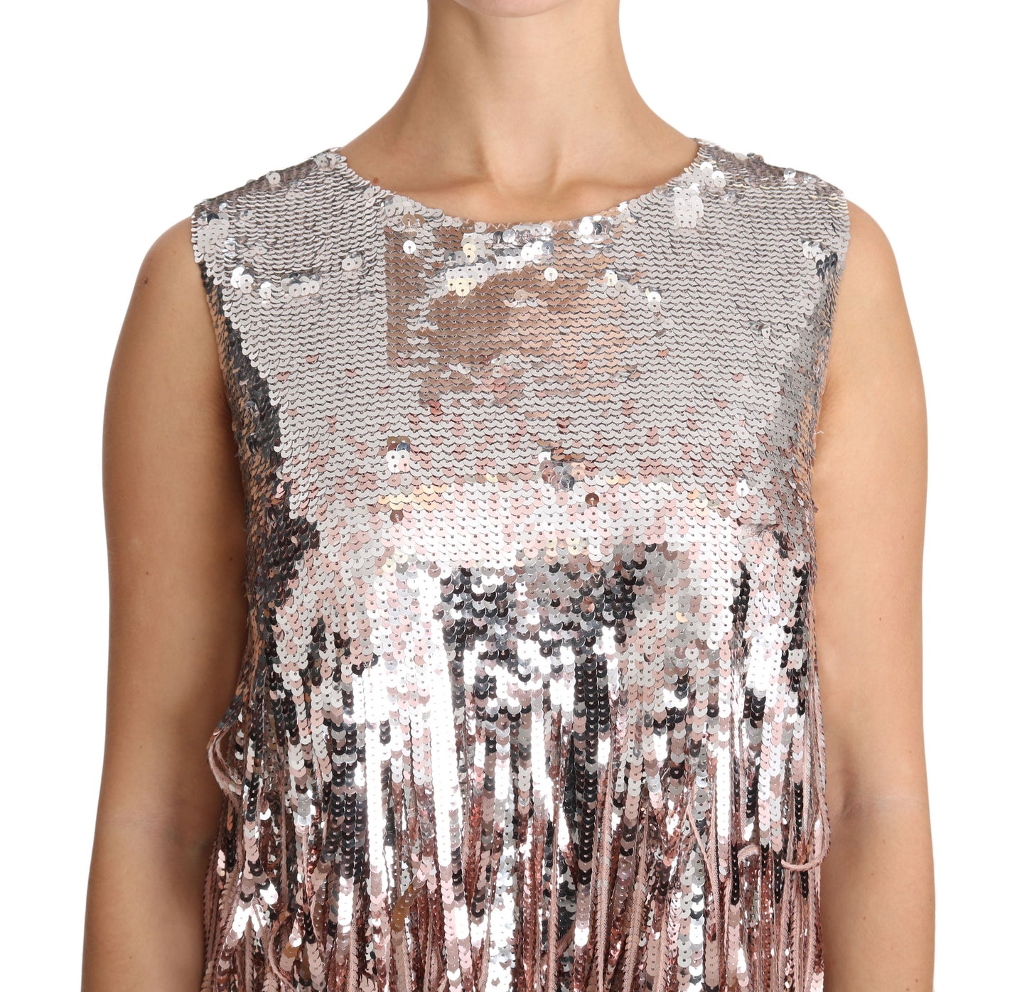 Dolce &amp; Gabbana Goldrosa Pailletten-Fransen-Eleganz-Top