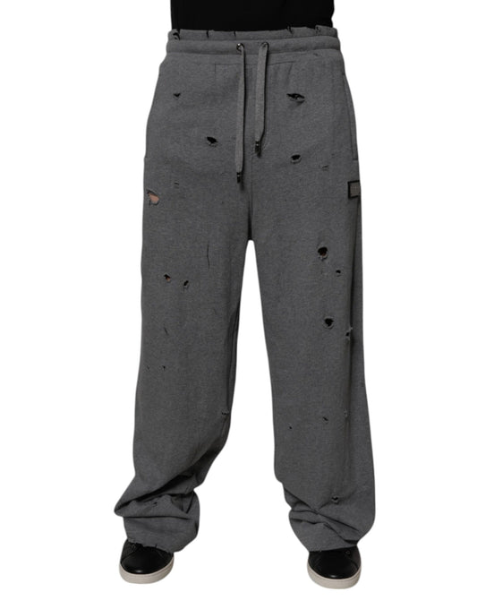 Dolce &amp; Gabbana Graue, gerade Jogginghose aus Baumwolle im RipStyle