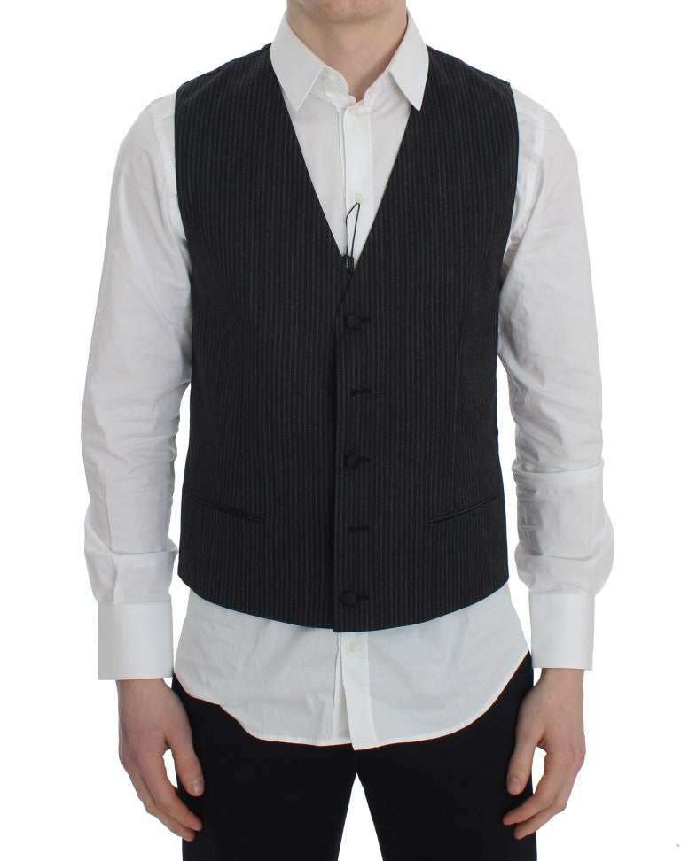 Dolce &amp; Gabbana Gray Striped Formal Vest