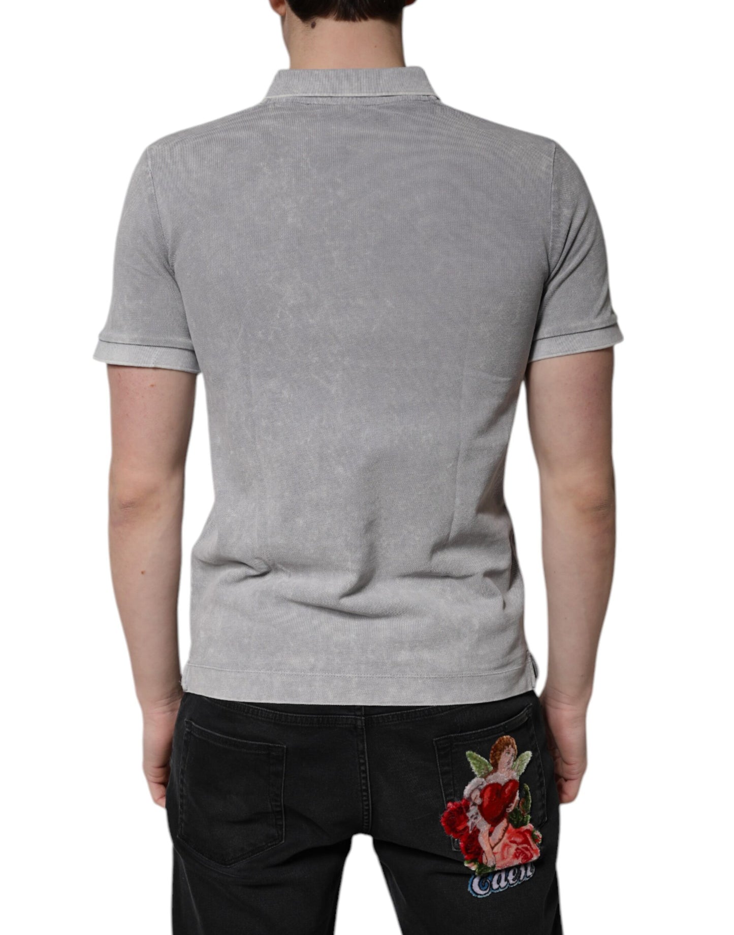 Dolce &amp; Gabbana Graues Poloshirt aus Baumwolle mit Logo-Plakette für Herren