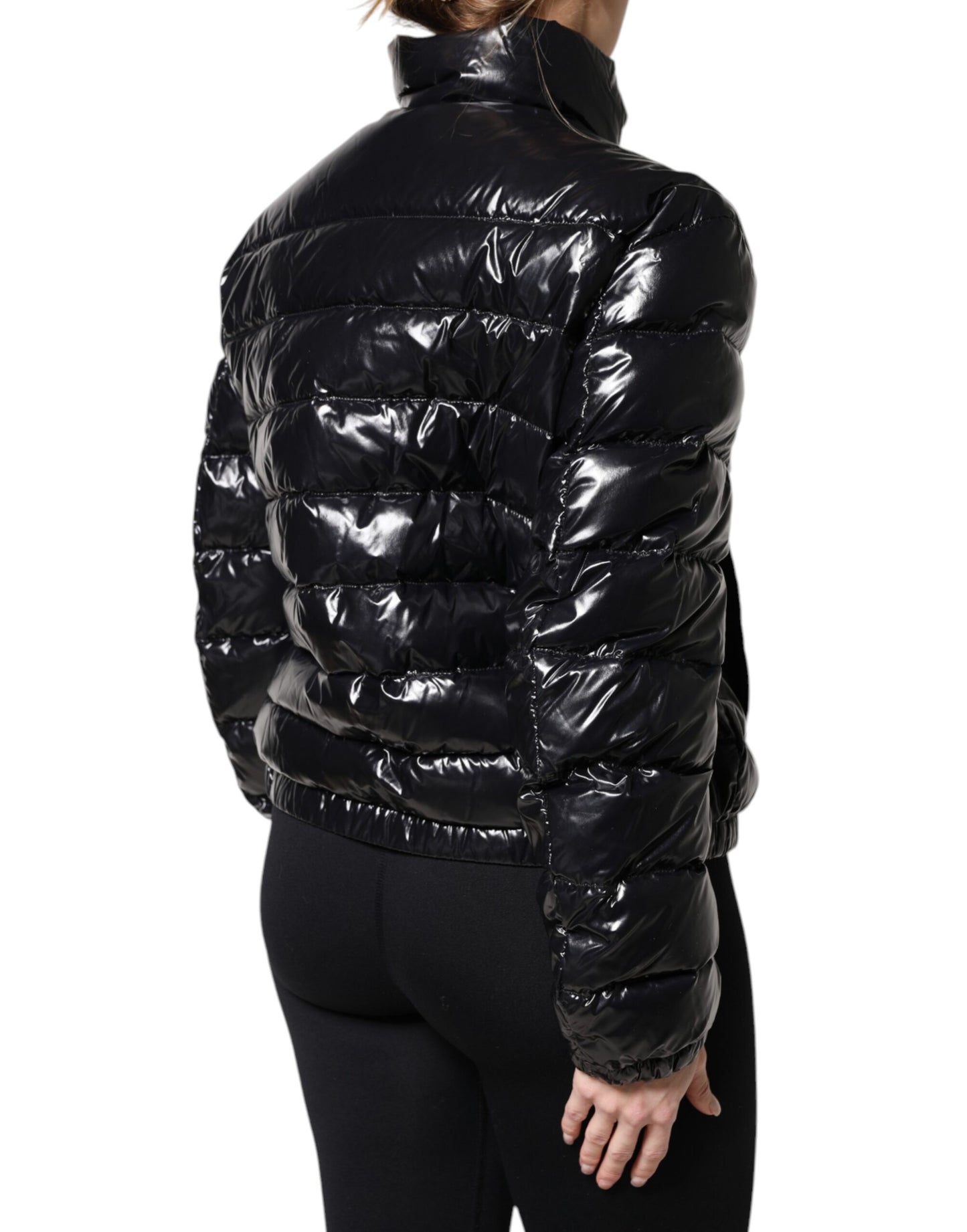 Dolce &amp; Gabbana – Pufferjacke mit durchgehendem Reißverschluss und schwarzem Logo-Schild