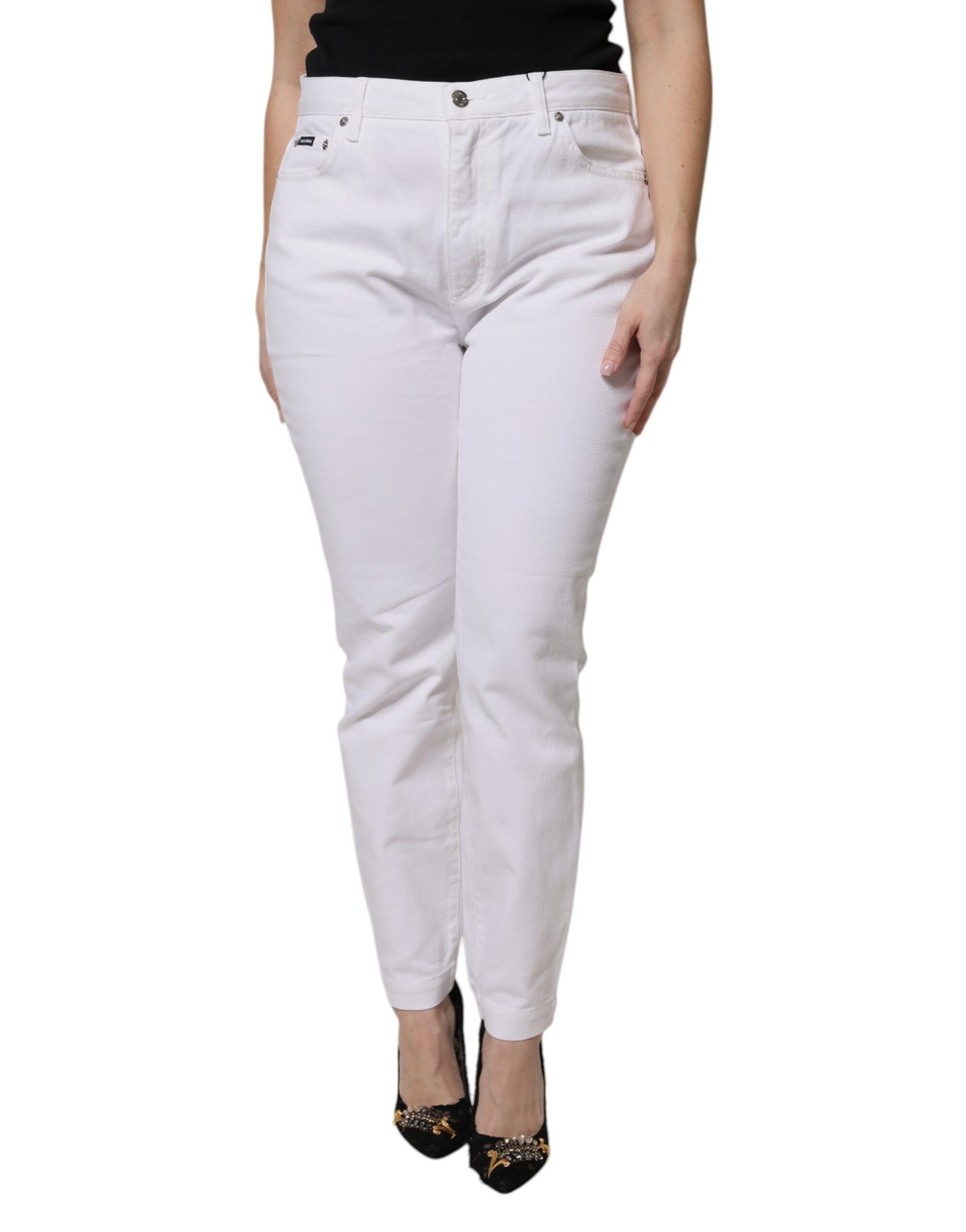 Dolce &amp; Gabbana – Weiße Skinny-Jeans aus Baumwolle mit mittlerer Taille