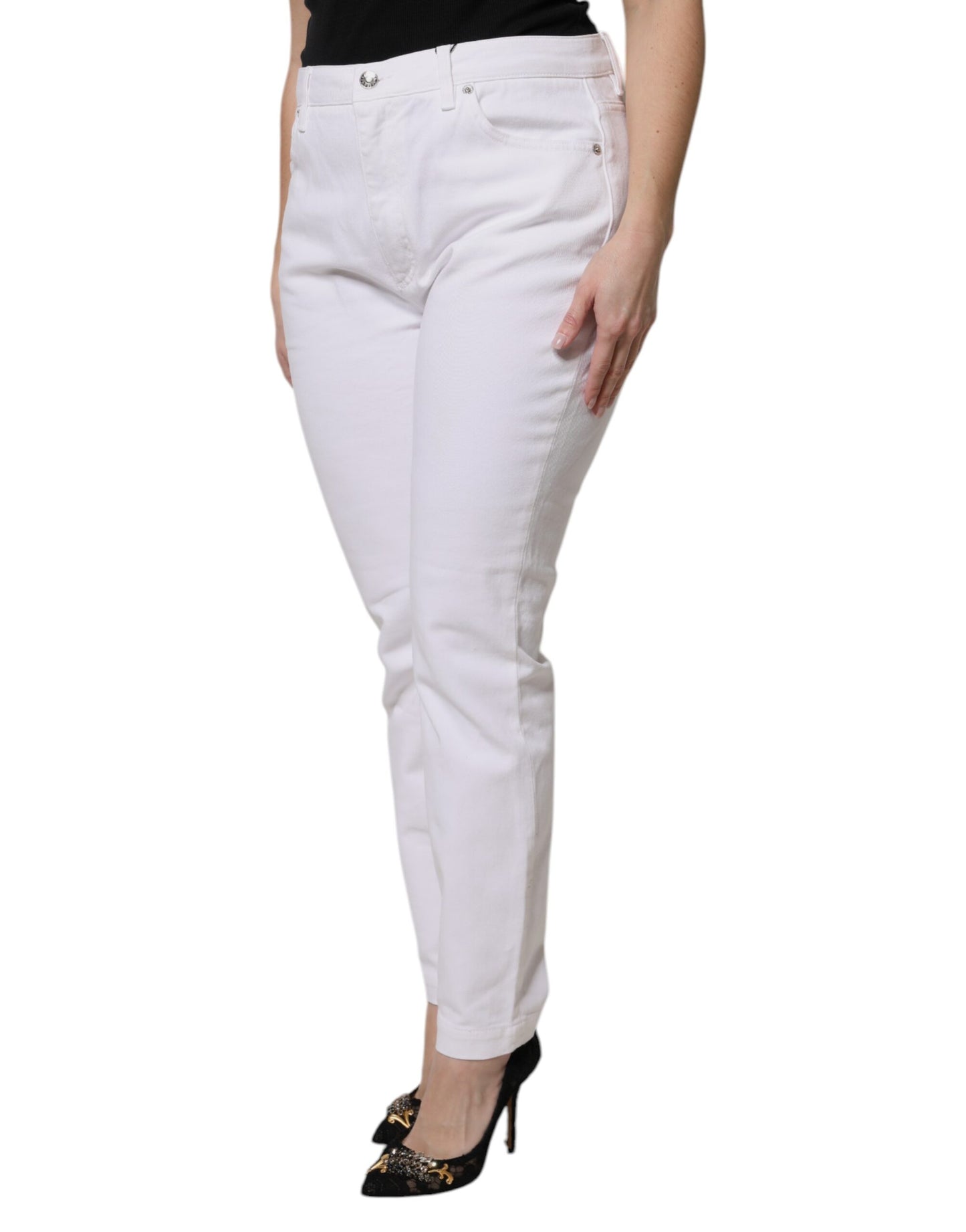 Dolce &amp; Gabbana – Weiße Skinny-Jeans aus Baumwolle mit mittlerer Taille