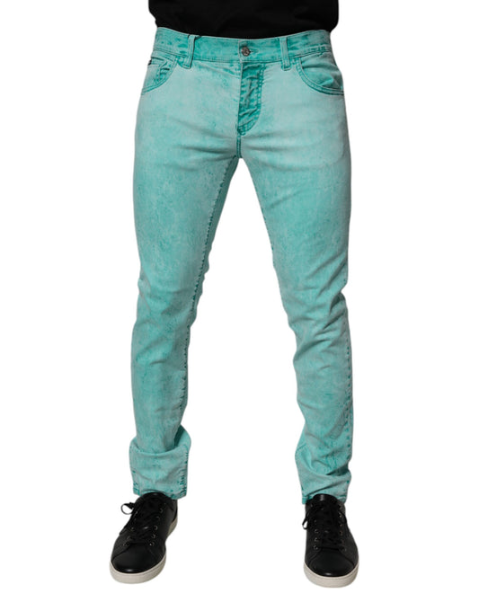 Dolce &amp; Gabbana – Grüne Skinny-Jeans aus Baumwolle mit Batikmuster für Herren