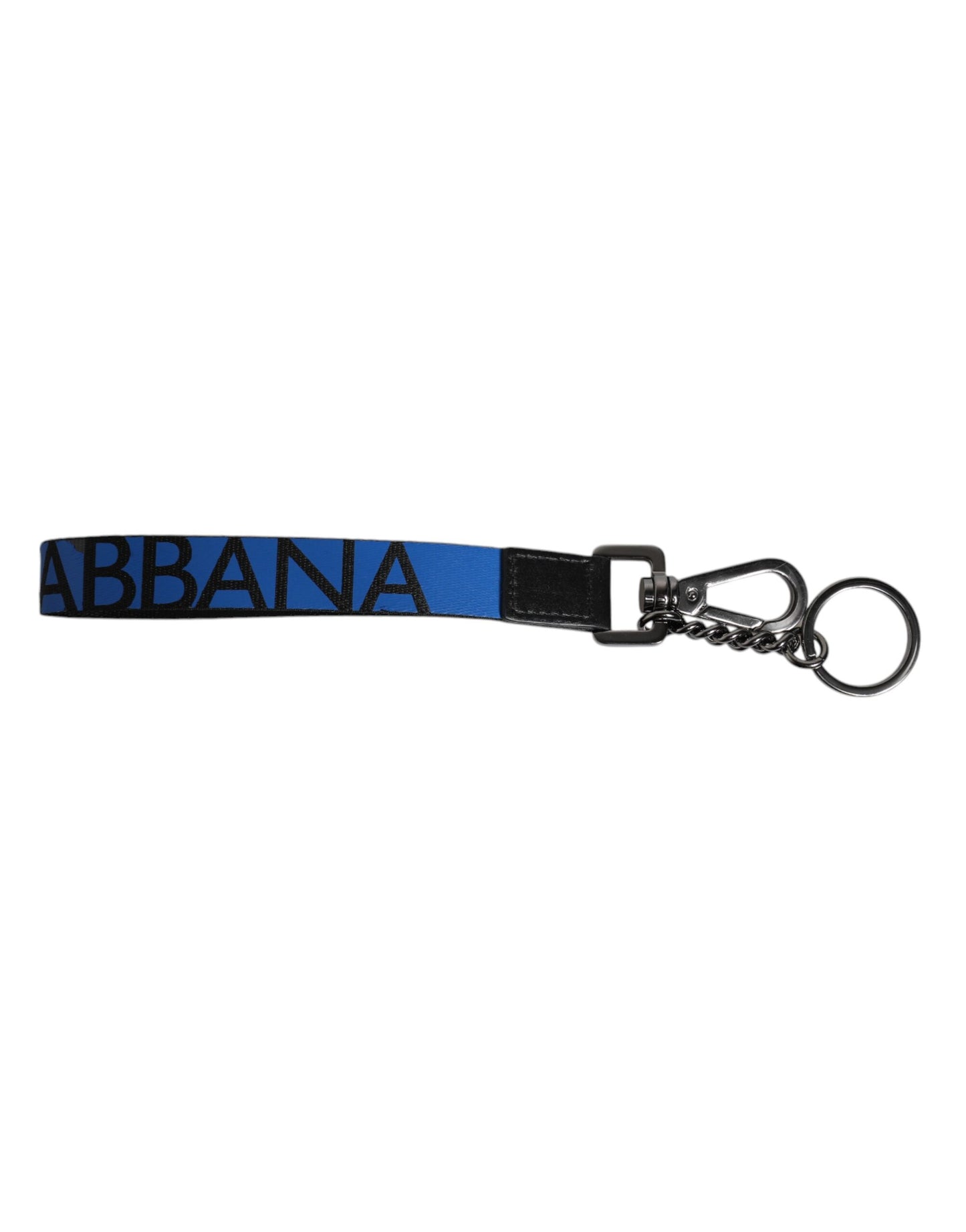 Dolce &amp; Gabbana Blaues Logo Nylon Silber Messing Herren Halter Schlüsselanhänger