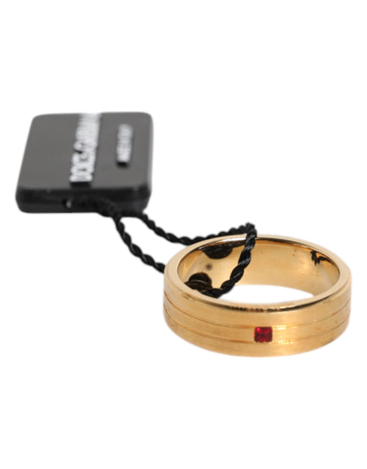 Dolce &amp; Gabbana – Goldfarbener Messingring mit DG-Logo und rotem Kristall