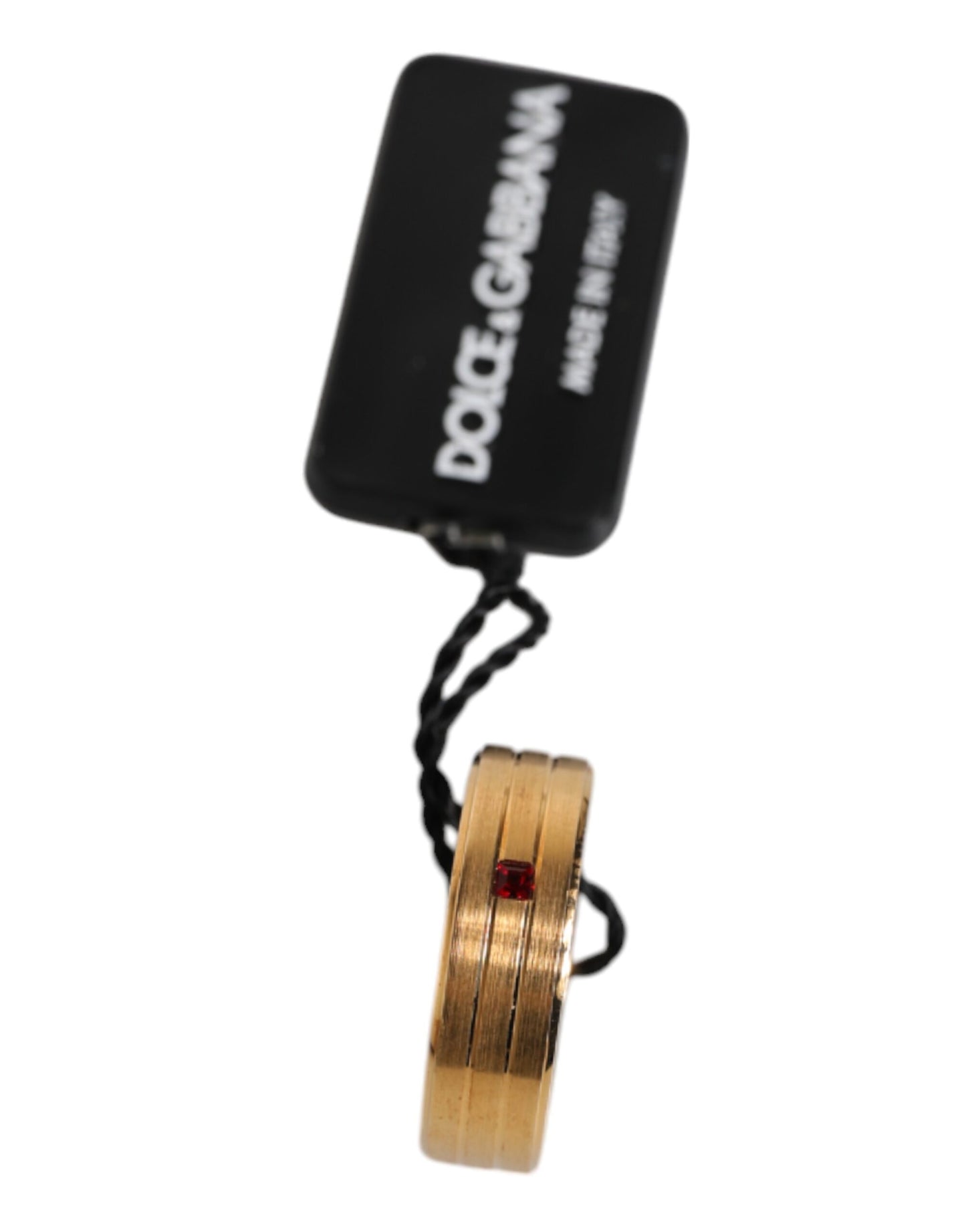 Dolce &amp; Gabbana – Goldfarbener Messingring mit DG-Logo und rotem Kristall