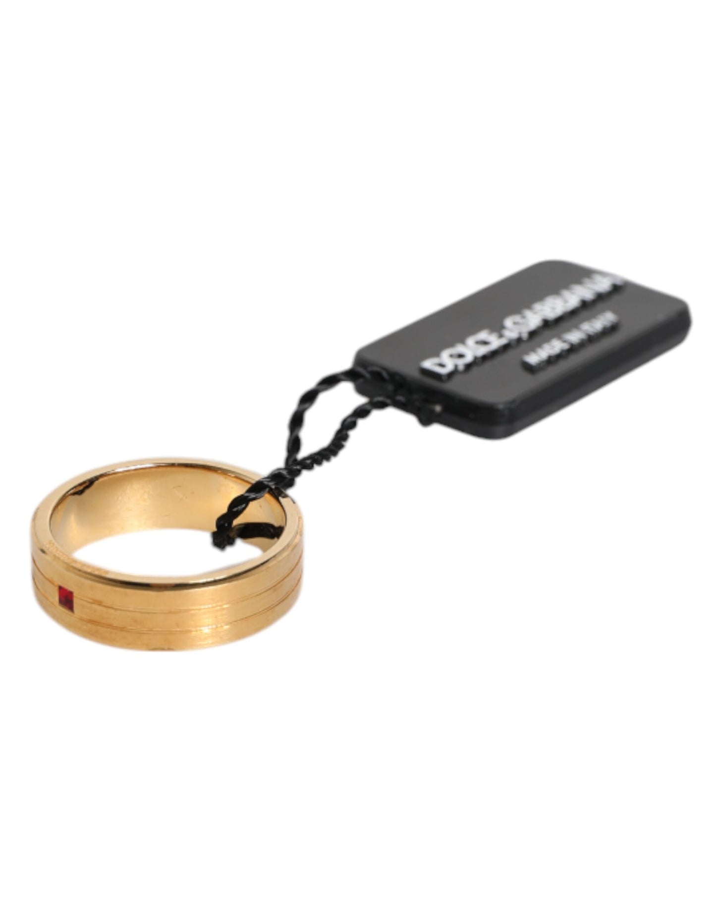 Dolce &amp; Gabbana – Goldfarbener Messingring mit DG-Logo und rotem Kristall
