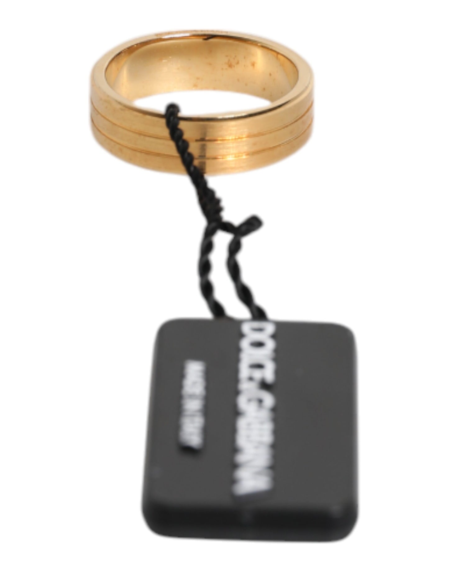 Dolce &amp; Gabbana – Goldfarbener Messingring mit DG-Logo und rotem Kristall