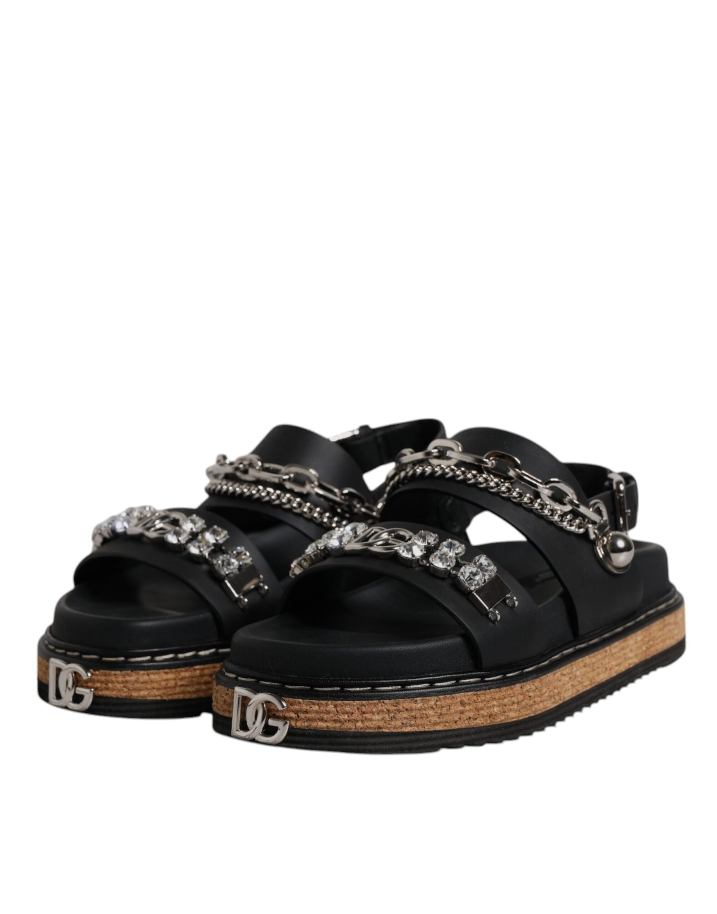 Dolce &amp; Gabbana – Schwarze Sandalen mit Kristallverzierung und Riemen