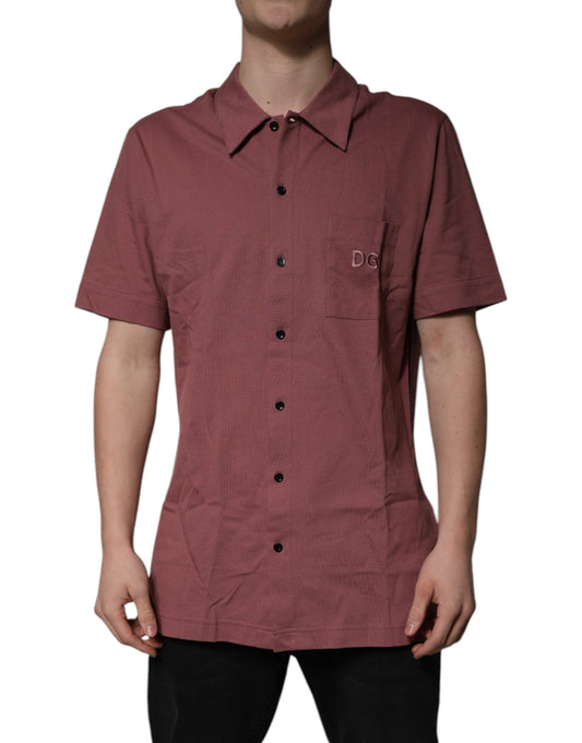 Dolce &amp; Gabbana Dunkelrosa Button-Down-Poloshirt für Herren
