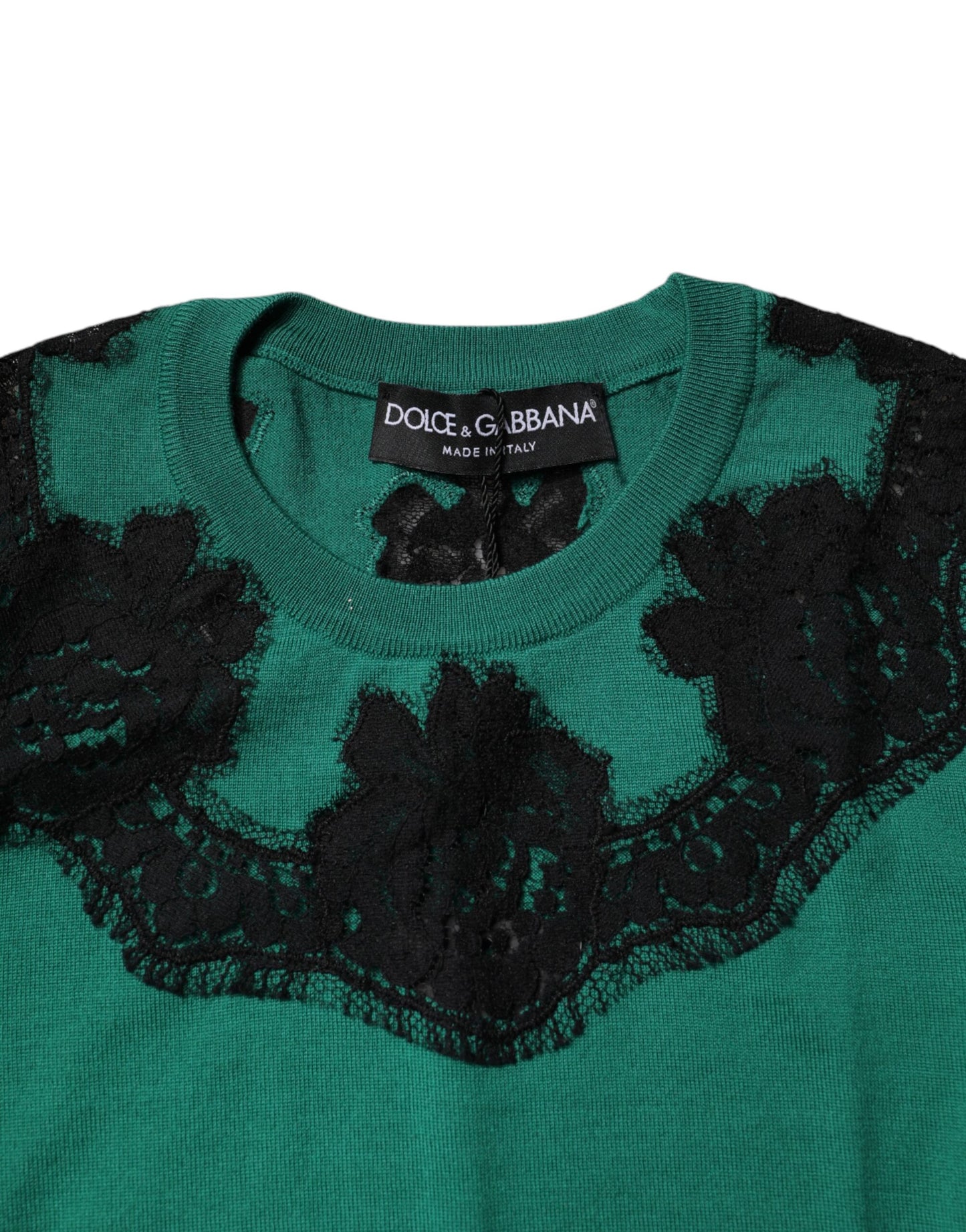 Dolce &amp; Gabbana, grünes ärmelloses Tanktop aus Wolle mit Spitzendetail