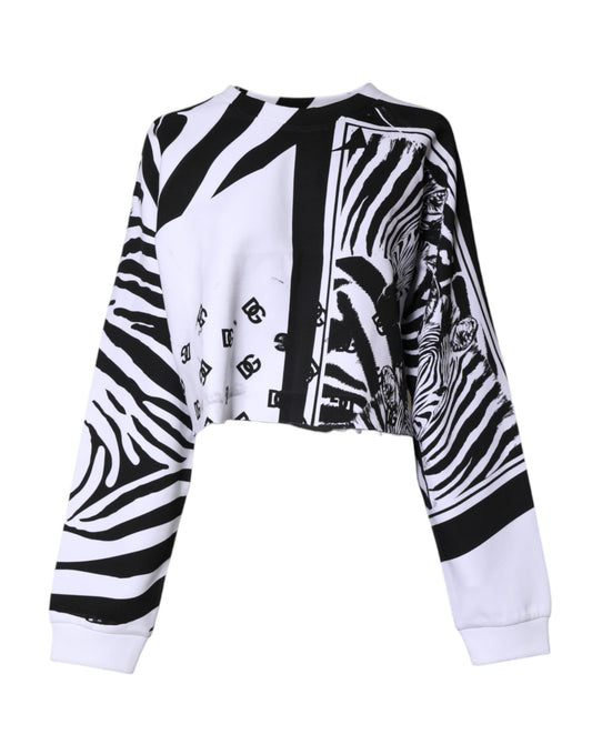Dolce &amp; Gabbana Weiß Schwarz Zebra Print Sweatshirt Pullover