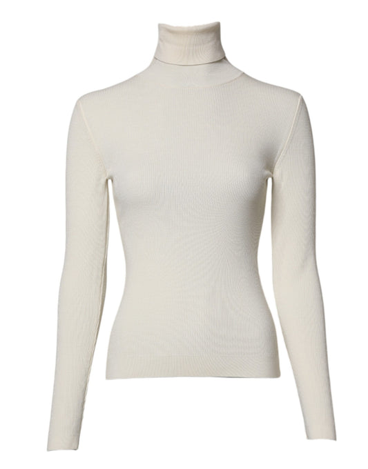 Dolce &amp; Gabbana – Cremefarbener, schmaler Rollkragenpullover mit langen Ärmeln