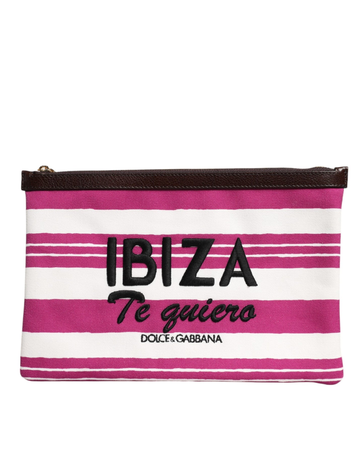 Dolce & Gabbana Pink White Stripes Printed Clutch Pouch Bag