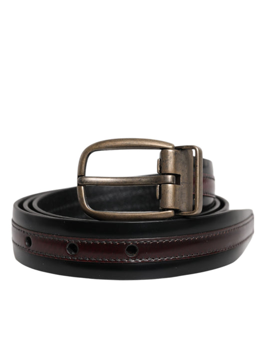 Cintura Dolce &amp; Gabbana in pelle di vitello nera bordeaux con fibbia in metallo con logo
