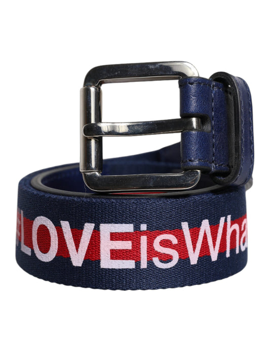 Cintura Dolce &amp; Gabbana in pelle di cotone blu con fibbia in metallo stampato