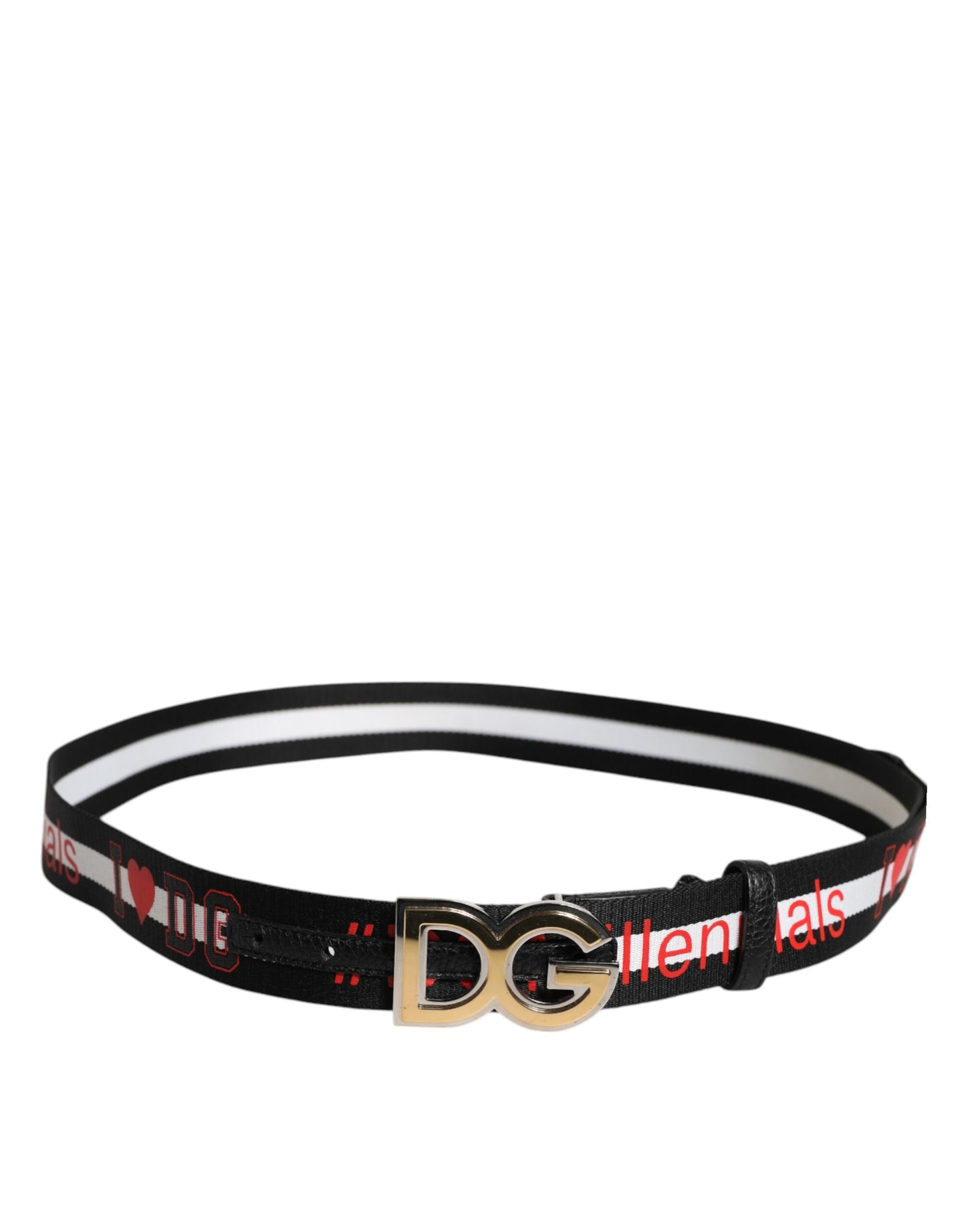 Cintura Dolce &amp; Gabbana con fibbia in metallo con logo stampato in bianco e nero